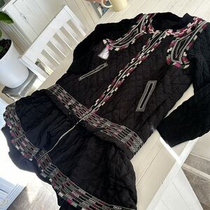 Isabel Marant inspired zip up unique  jacket silk blend embroidered detail